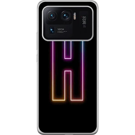 Kompatibel Mobilcover til Xiaomi Xiaomi Mi 11 Ultra Minimalistisk neonbogstav H i farveskiftende lys mod sort baggrund med moderne typografisk følels