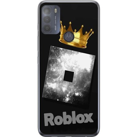 Kompatibel Mobilcover til Motorola Motorola Moto G50 Minimalistisk sort og sølvfarvet Roblox-symbol med gylden krone og luksuriøs gamer-æstetik på