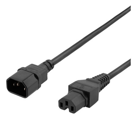 Deltaco DEL-116B - strømforlengelseskabel - IEC 60320 C15 til IEC 60320 C14 - 2 m