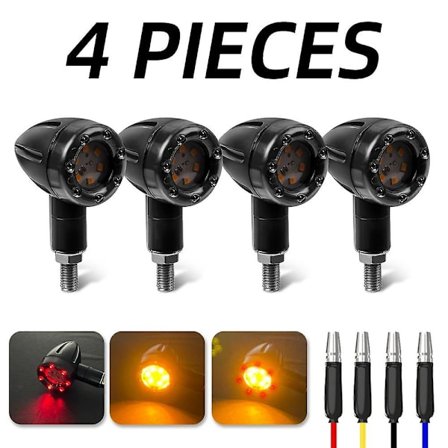 4 stk Motorsykkel Mini LED Amber Advarselslampe Blinklys For Harley Honda Suzuki 12V Universal fw