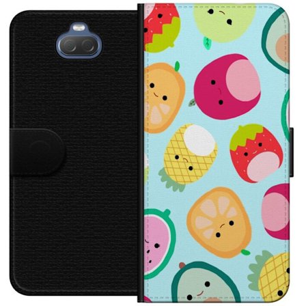 Yhteensopiva Lompakkokotelo Sony Xperia 10 Kawaii-hedelmien kuvioita, kuten mansikkaa, sitruunaa, ananasta ja avokadoa vaaleansinisellä taustalla