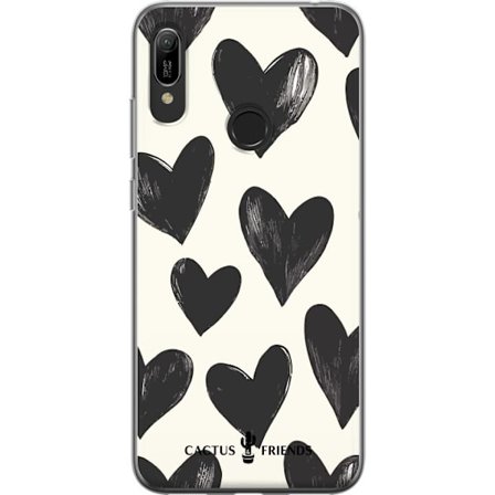 Kompatibel Mobilcover til Huawei Huawei Y6 (2019) Cactus and Friends - Bold Black Love Pattern