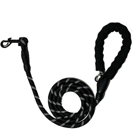 Svart 5-fots koppel för hundledningsrep stora ledningar nylon vadderad mjuk