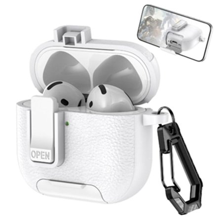 AirPods 4 Earphone Protective Case Stand Lock Carabiner - White