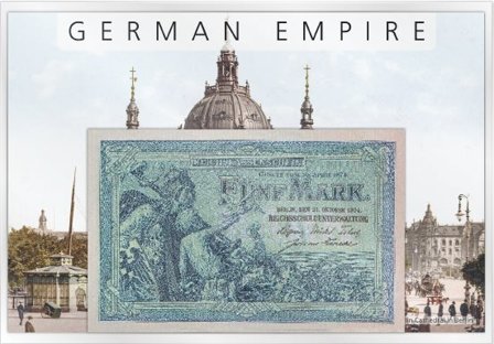 Tyske Rige 1904 - 5 Mark Reichskassenschein i plastkuvert - 1 Pengeseddel - Næsten Ucirkuleret