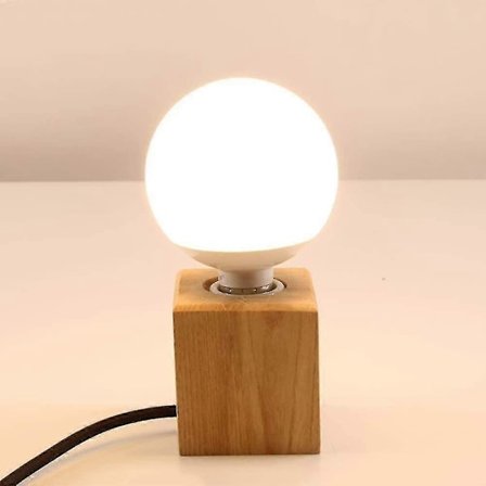 Træ Cube Bordlampe, E27 Fatning, 1,8m Kabel Med Afbryder, Max 60w, Edison Industrielt Retro Dekorativ Lampe, Bruges I Soveværelse, Stue, Studio, Ca