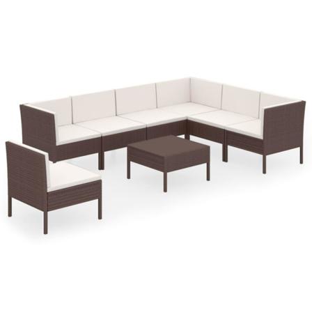 Vidaxl Loungegrupp För Trädgården Med Dynor 8 Delar Konstrotting Brun
