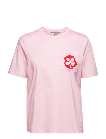 Crew-Neck Relaxed-Fit T-Shirt With Graphic T-shirt Top Lyserød Scotch & Soda