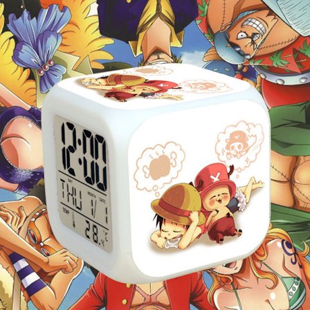 Anime Vekkerklokke One Piece LED Kvadratklokke Digital Vekkerklokke med Tid, Temperatur, Alarm, Dato