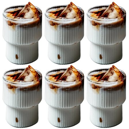 6 deler glass Kaffe kopper Stablebare Glassvarer Stripe Enkel Transparent Cocktail Bar Drikkevarer Soda Vann Juice krus