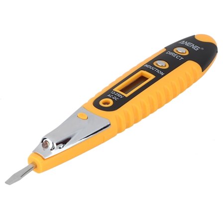 AC‐2 Testpenna LED HD-display AC/DC 12‐250V Detektering med nattlampa (Gul)