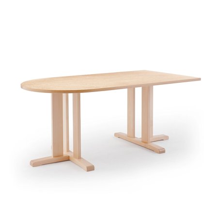 Tisch KUPOL, halboval, 1800x800x720 mm, Linoleum beige, Birke