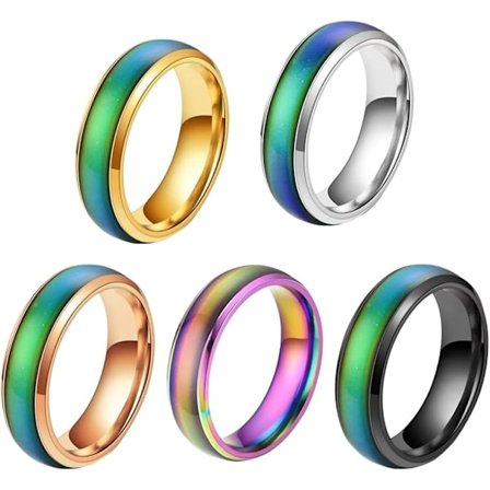5 Stämningsringar Roterande Färgskiftande Ringar Stämningsreglerande Ringar Färgade Rostfria Stålringar Unisex Smycken