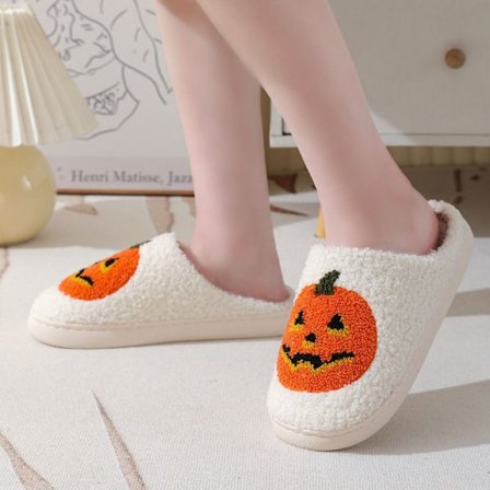 1 par bløde halloween græskar hjemmesko Comfort Closed Toe Flat Slippers white Z
