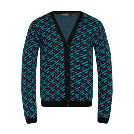 Versace, Wool cardigan Blauw, Heren, Maat:L,wol