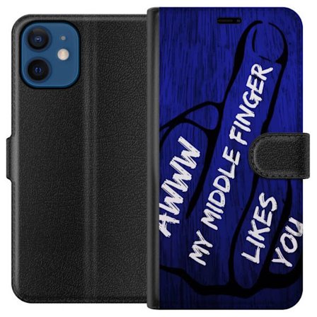 Kompatibelt Lommeboketui til Apple iPhone 12 Mørk typografisk illustrasjon med hjerteform og budskap om vennskap mot dyp blå tretekstur