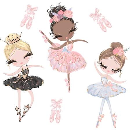 Balletjente Nydelig Rosa Tegneserie Mønster Barn Veggklistremerker, Barnehage Jente Rom Babyrom Danserom Selvklebende Maleri