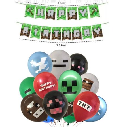 Ballonsæt, 19 stk. Dekorativ fødselsdag gamer tema fest dekoration banner sæt KLB