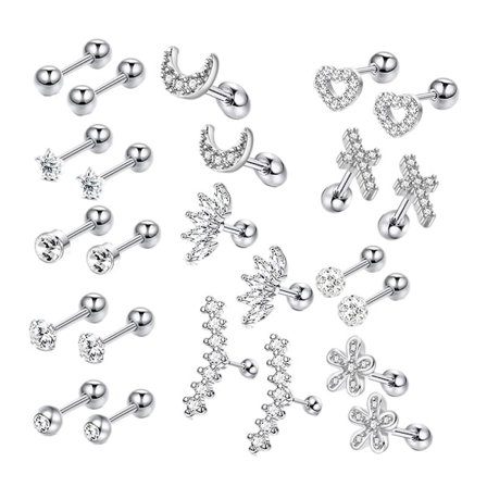 24 stk. Øreringe Sæt Mode Skive Kugle Flad Bagside Cubic Zirconia Gaver Hypoallergen Hjerte Små til Kvinder Piger