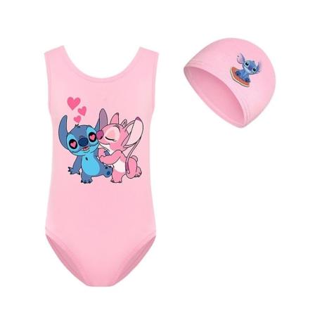 Lilo & Stitch Badetøy for Jenter - Tegneserie Endelt Badetøy med Caps for Sommerstrandferie, Basseng, Surfing, Rosa, 11-12 År, Pinkjx Pink 11-12Years