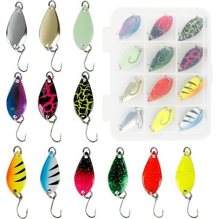 Fiske Kit Fiske Öringbeten - 12 st Öring och Bass Fiskebete Beten - Olika Flerfärgade med Enkelkrok och Bete Box - för Havsöring a