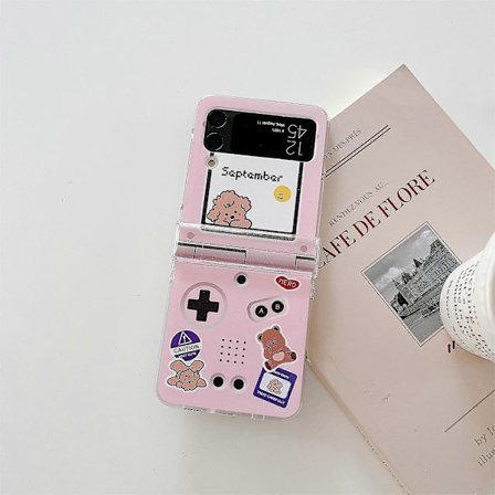 Sött Spel Björn Hund Kawaii Telefonfodral Kompatibelt med Samsung Galaxy Z Flip 3 5g, PC Stötsäkert Skal