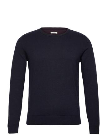 Basic Crew N Strikkegenser M. Rund Krage Blå Tom Tailor