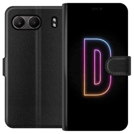 Kompatibelt Plånboksfodral till OnePlus OnePlus Nord 4 Minimalistisk neonbokstav D i färgskiftande ljus mot svart bakgrund i modern digital design