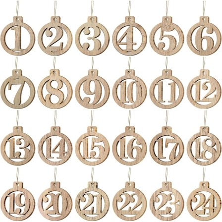 1-24 Adventskalendernummer, trähängen, nedräkningsnummer, för pyssel, trähängen, presentetiketter, dekoration, julhängen