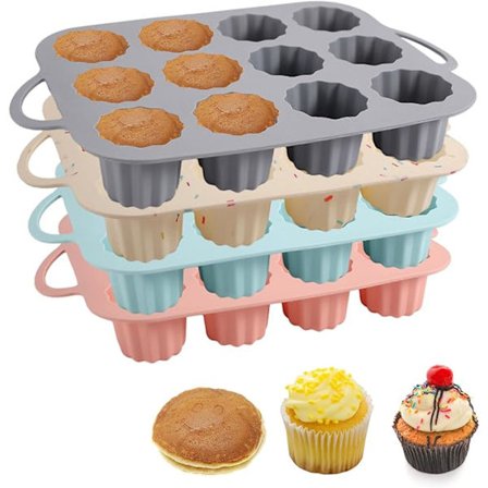 4 stycken muffinsformar i silikon, 12 koppar muffinsformar, cupcake-bakformar, non-stick muffinsplåt för muffinstårtor, cupcakes