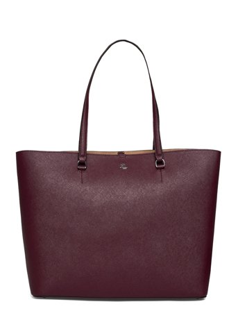 Lauren Ralph Lauren Crosshatch Leather Large Karly Tote - Burgundy - ONE SIZE