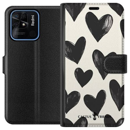 Kompatibelt Lommeboketui til Xiaomi Xiaomi Redmi 10C Cactus and Friends - Bold Black Love Pattern