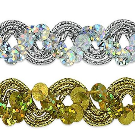 Kultalankaiset paljetit, aaltoileva reuna, metallinen viuhka