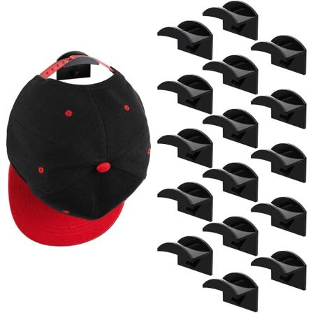 Vegglimte Hattkroker, 16 Hattstativer, Borrefrie Hattstativer, For Baseballcaps (svart) (FMY)