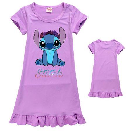 2024 Disney Lilo & Stitch Barnekjole for Jenter Tegneserie Nattkjole Korte Ermer Nattøy Pyjamas PJs Nattkjole Nattkjole Alder 7-14 År