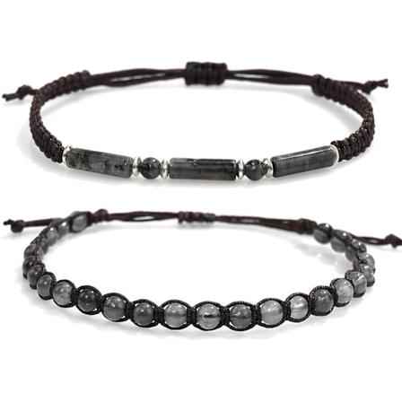 Perle Armbånd Justerbar Håndlavet Streng Armbånd Boheme Farverige Sten Strand Armbånd til Kvinder 2 Pieces Gray