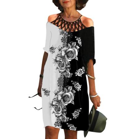 Dam Boho Print V-ringad Mini Klänning Dam Sommar Semester Casua