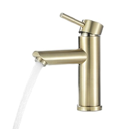 1 stk. servantkran, enkelt håndtak, varmt og kaldt vann, børstet gull servantkran