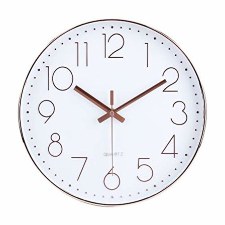 12 tommer moderne vægur lydløs ikke-tikende kvarts feje dekorative batteridrevne vægure til hjem stue badeværelse skole (rose guld)