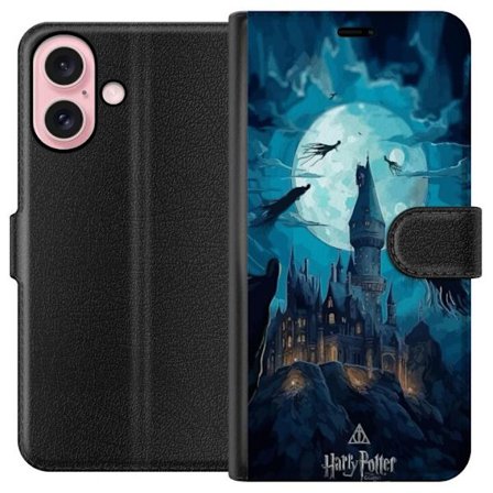Yhteensopiva Lompakkokotelo Apple Apple iPhone 16 Maaginen fantasiakuvaus, jossa linna kuunvalossa ja leijuvat olentot, pimeä satuilmapiiri noitatait