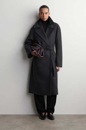 COS Women's Tailored Belted Wool Twill Coat in Grey