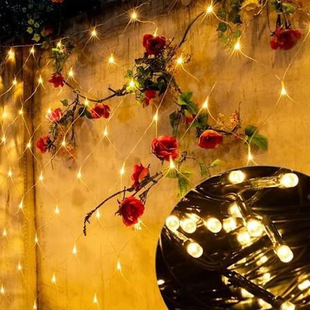 XMTECH 6 x 2 m lysnett - varm hvit 280 LED - IP44 lysnett med 8 lysmoduser