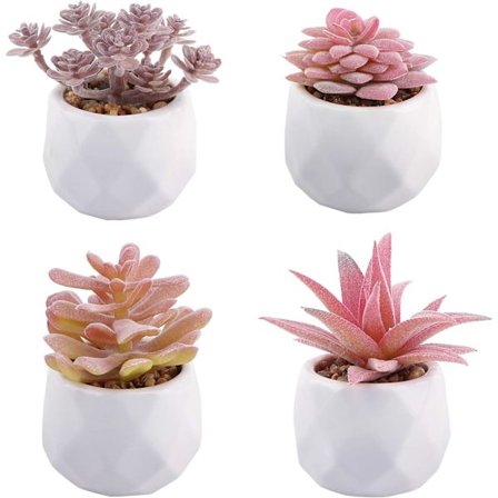 4 st konstgjorda suckulenter i kruka för kontor, heminredning
