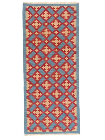 Tapis D'orient Kilim Ghashghaï 82X190 De Couloir Rouge Foncé/Bleu Foncé ( Perse/Iran)