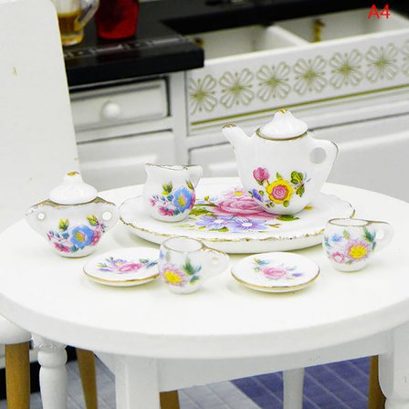 Set i miniatyr porslin Bordsservis Kök Dollhouse Tea