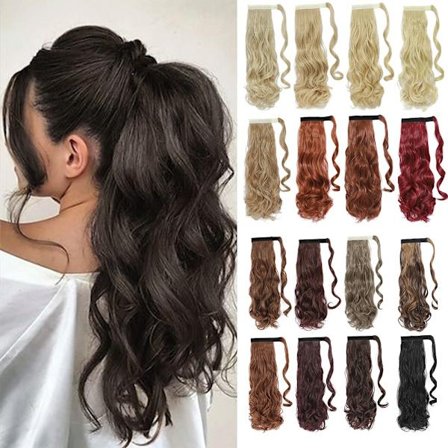 Magic Paste Hestehaler 18 tommer Syntetisk Krøllet Bølget Hestehale Wrap Around Clip i Hair Extension til Kvinder Piger Fest Daglig Brug