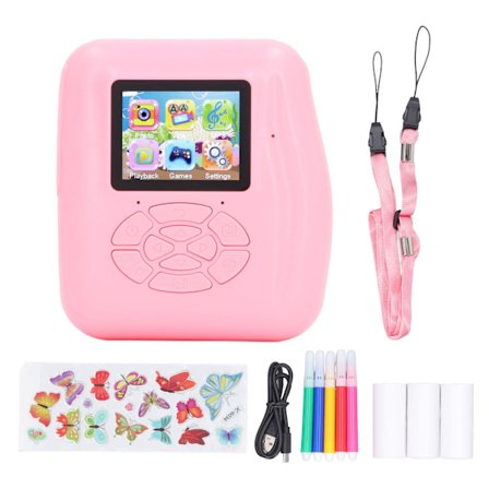 Lasten tulostuskamera 2 tuumaa 1080P HD Taapero Selfie-kamera 12MP Sarjakuva Söpö tulostuskamera 3-12-vuotiaille Pinkki