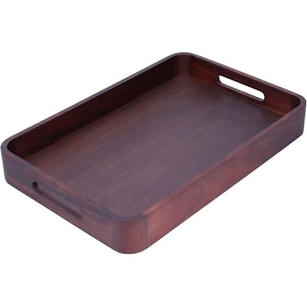 Serveringsbrett i tre, rektangulært serveringsbrett laget av valnøtttre, stilig dekorativt brett med håndtak for