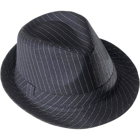 En liten retro engelsk hatt, en randig jazzhatt.