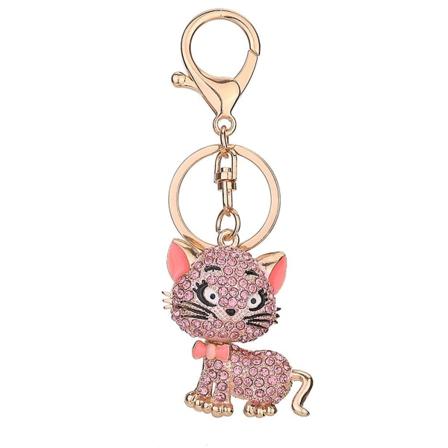 1 st Nyckelring Mode Söt Kreativ Kattformad Legering Hänghängande Bildekoration För Handväska Plånbok Rosa